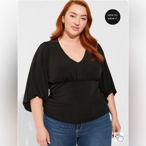 Plus size: Torrid: Studio Knit V-Neck Quarter Sleeve Shirred Top